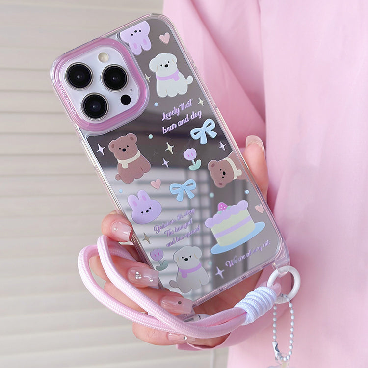 手機殼｜蘋果15pro適用12/11掛繩鏡面殼13手機殼iPhone14promax卡通「WM0626」24.07