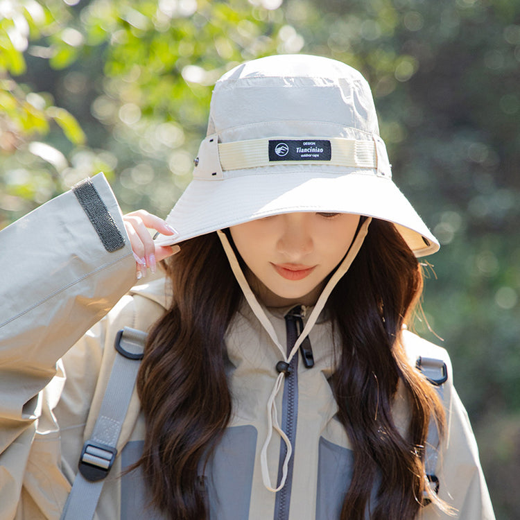 流行帽子 | 韓版速乾釣魚登山帽女側面透氣大檐遮臉防曬帽戶外防紫外線漁夫帽「C3911」24.05-1