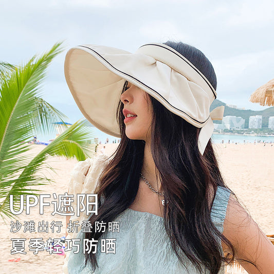 流行帽子 | 夏季防曬空頂帽女遮臉出行沙灘防紫外線大帽檐簡約純色海邊太陽帽「C2418」23.05-3
