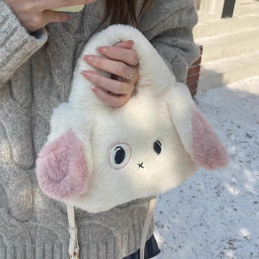 日韓流行 | 冬季卡通毛絨可愛兔子手提包包女2023新款小眾單肩斜挎毛毛包少女「9287#」23.12-1