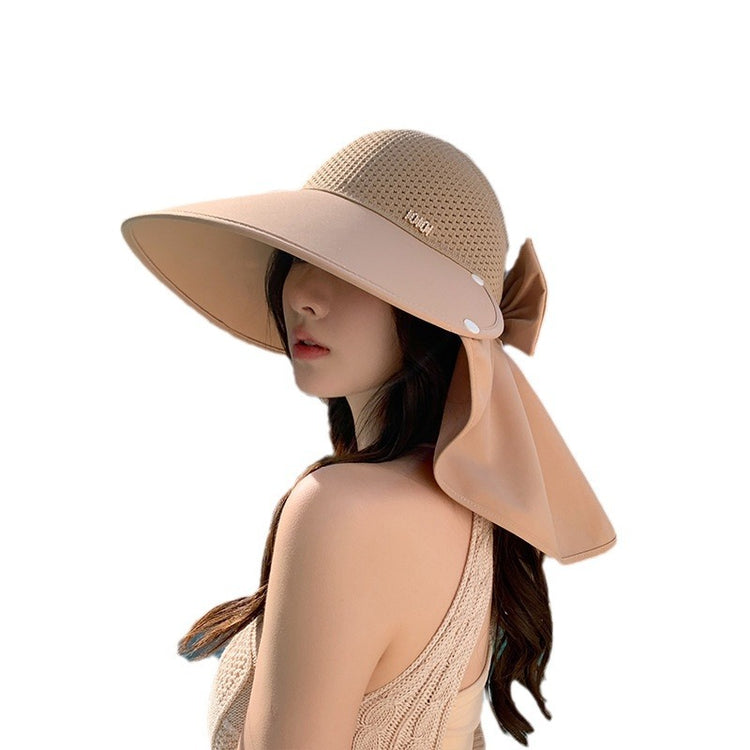 流行帽子 |夏季新款帽子高級感鑲鑽字母標防曬遮陽蝴蝶結大帽檐顯臉小空頂帽「C3872」24.04-4