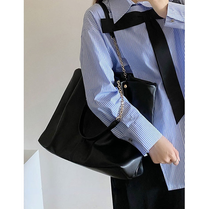 日韓流行 | 包包2022新款軟皮托特包大容量女小眾高級感大學生上課手提單肩包「8914」22.03-4