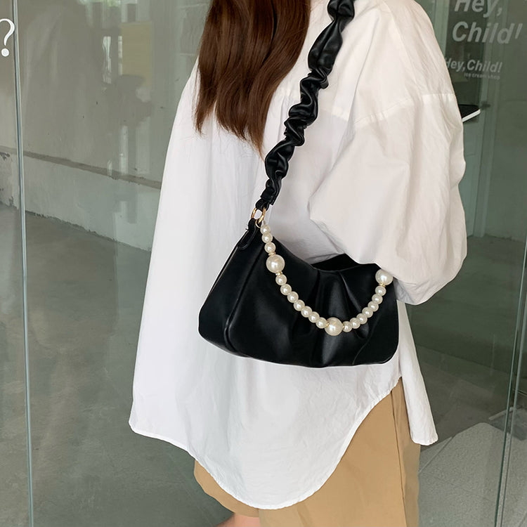 日韓流行 | 2022小眾設計新款女包高級感褶皺珍珠雲朵腋下包單肩斜挎手提小包「8975#」22.06-3